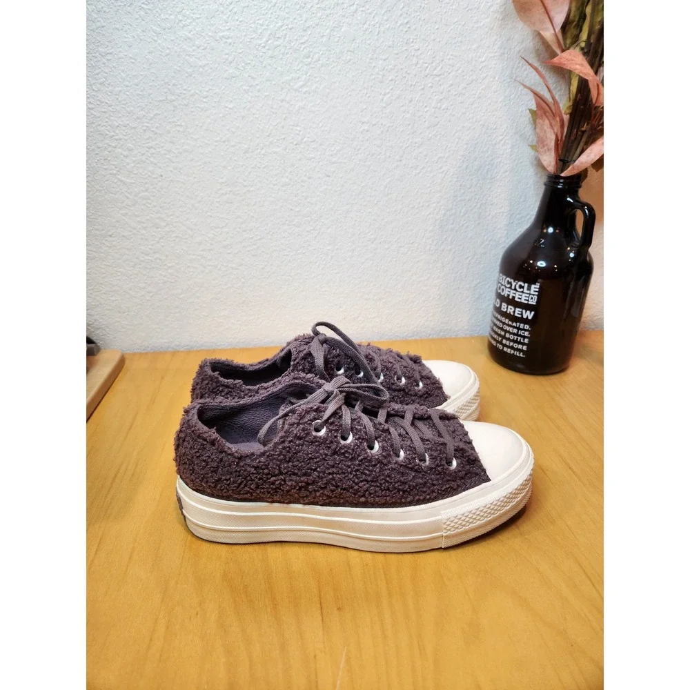 Converse‎ All Star Low Top Teddy Fleece Bouclé Platform Sneakers Women 7.5 - Picture 4 of 8